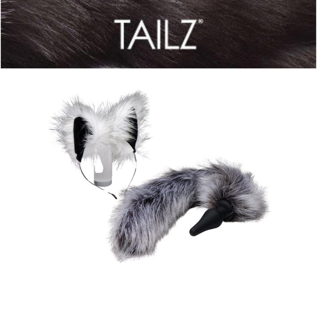 Grey Wolf Tail Anal Plug And Ears Set