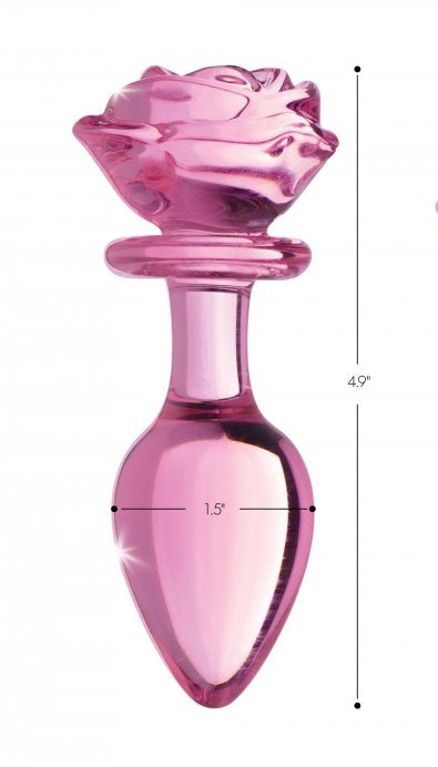 Pink Rose Glass Anal Plug