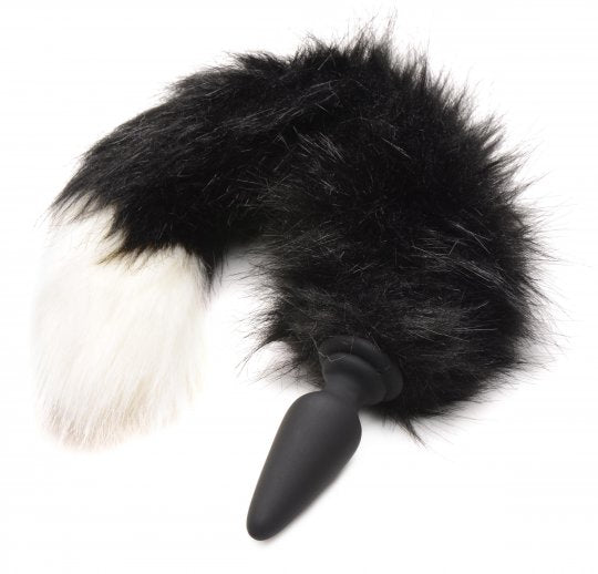 Vibrating Anal Plug With Interchangeable Black & White Fox Tail