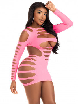 Opaque Shredded Cut Out Mini Dress