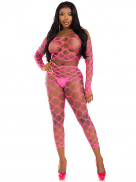 2Pc Net Crop Top & Footless Tights