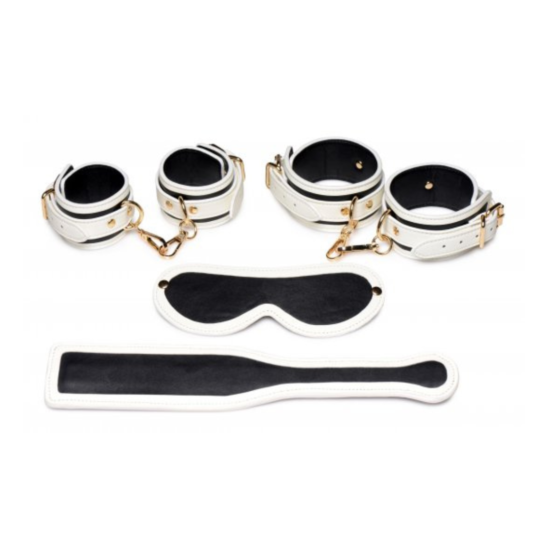 Master Series Kink in the Dark Glowing Cuffs Blindfold and Paddle Bondage Set