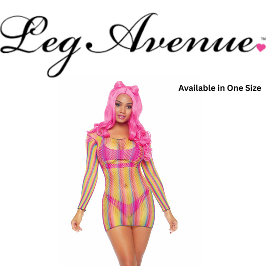 Rainbow Fishnet Long Sleeved Mini Dress