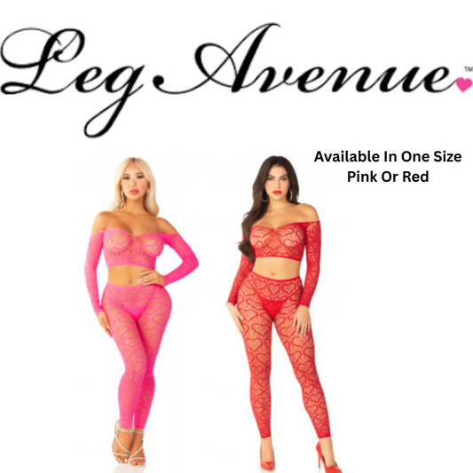 2pc Heart Net Crop Top & Footless Tights
