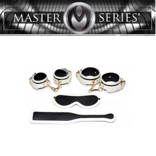 Master Series Kink in the Dark Glowing Cuffs Blindfold and Paddle Bondage Set