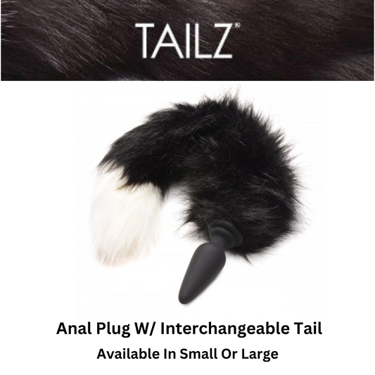 Anal Plug With Interchangeable Black and White Fox Tail