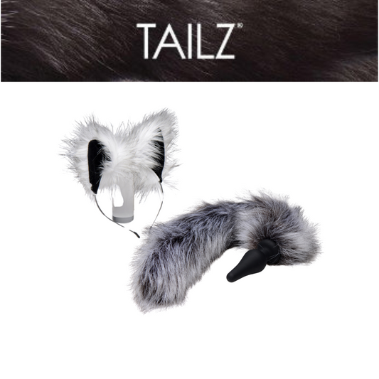 Grey Wolf Tail Anal Plug And Ears Set