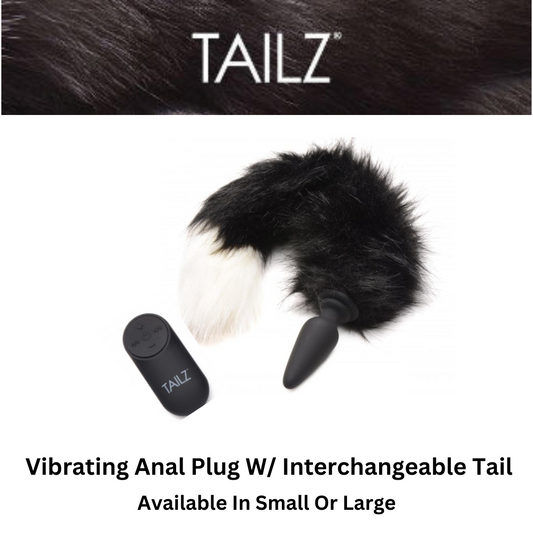 Vibrating Anal Plug With Interchangeable Black & White Fox Tail