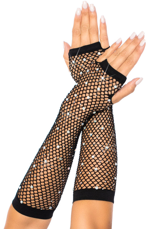 Rhinestone Fishnet Arm Warmers