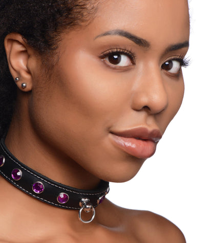 Royal Vixen Leather Choker With Rhinestones