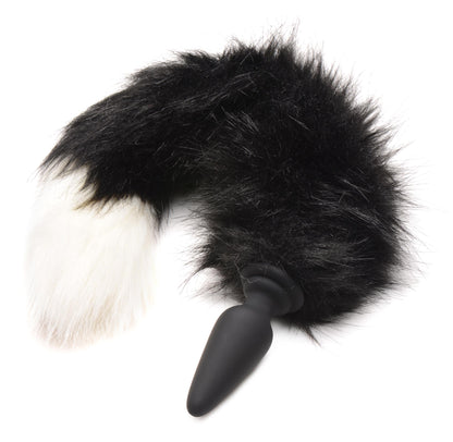 Anal Plug With Interchangeable Black and White Fox Tail