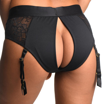 Laced Seductress Crotchless Panty Harness With Garter Straps