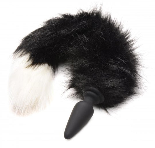 Vibrating Anal Plug With Interchangeable Black & White Fox Tail